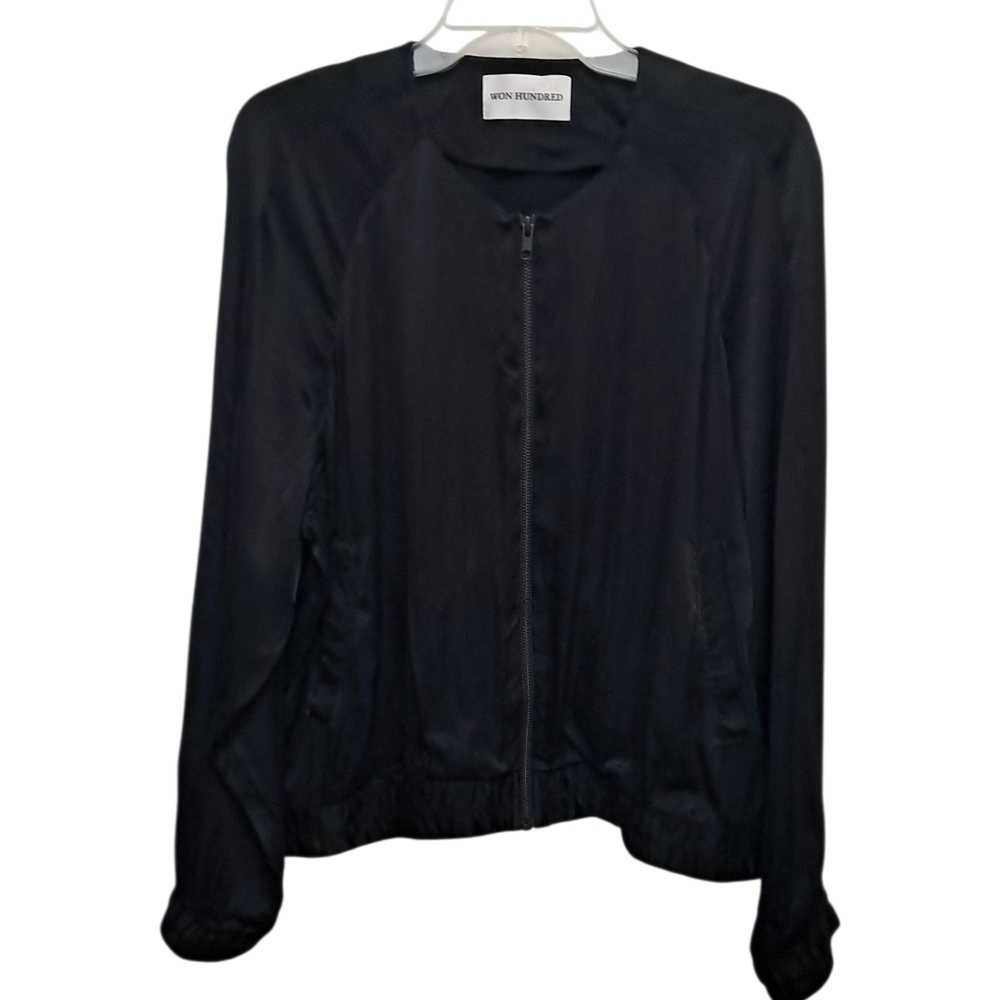 Hundred Women’s Jacket Size 42 (US 10 M/L) Black Viscose Cupro Full Zip